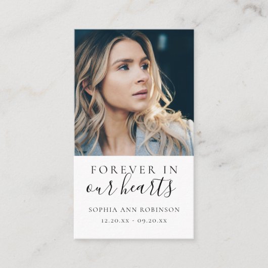 Für immer in unserem Herzen Foto Beerdigungskarte Visitenkarte (Vorderseite)