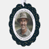 Für immer in unserem Herzen Foto Erinnerung Ornament Karte (Links)