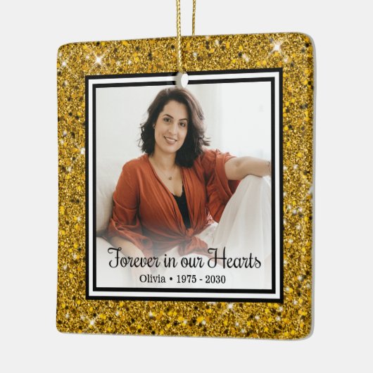 Für immer in unserem Herzen Gold Glitzer Memorial Keramikornament (Links)
