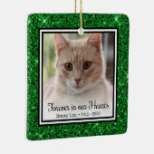 Für immer in unserem Herzen Green Glitzer Cat Memo Keramikornament (Rechts)
