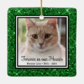Für immer in unserem Herzen Green Glitzer Cat Memo Keramikornament (Rückseite)