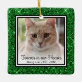 Für immer in unserem Herzen Green Glitzer Cat Memo Keramikornament (Vorderseite)