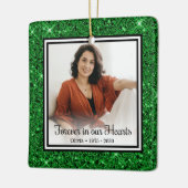 Für immer in unserem Herzen Green Glitzer Memorial Keramikornament (Links)