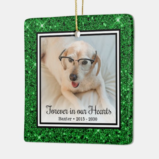 Für immer in unserem Herzen Grünen Glitzer Hund Ge Keramikornament (Links)