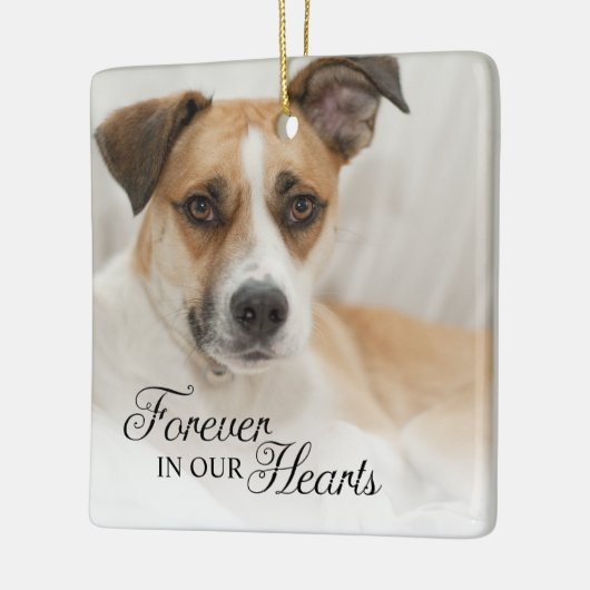 Für immer in unserem Herzen Hund Foto Keramikornament (Links)