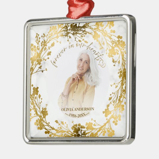 Für immer in unserem Herzen Personalisiertes Foto Ornament Aus Metall (Links)