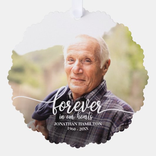 Für immer in unserem Herzen Personalisiertes Foto Ornament Karte (Vorderseite)