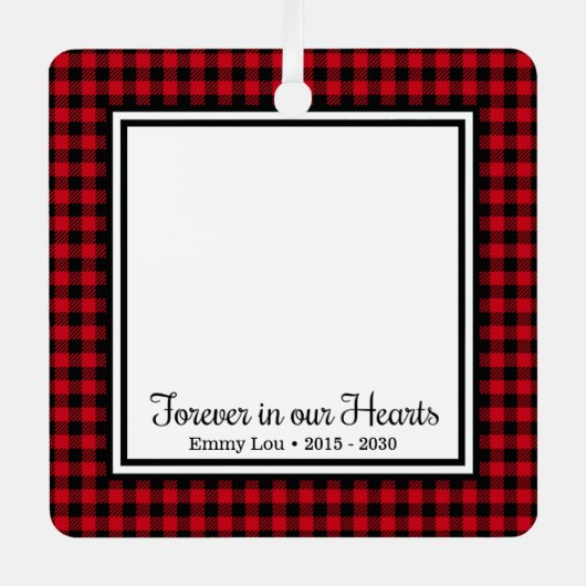 Für immer in unserem Herzen Red Buffalo Karierte K Ornament Aus Metall (Vorderseite)