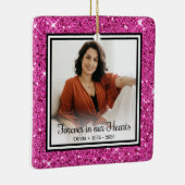 Für immer in unserem Herzen rosa Glitzer Gedenkstä Keramikornament (Rechts)
