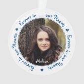 Für immer in unseren Hearts Blue Family Foto Memor Ornament (Vorderseite)