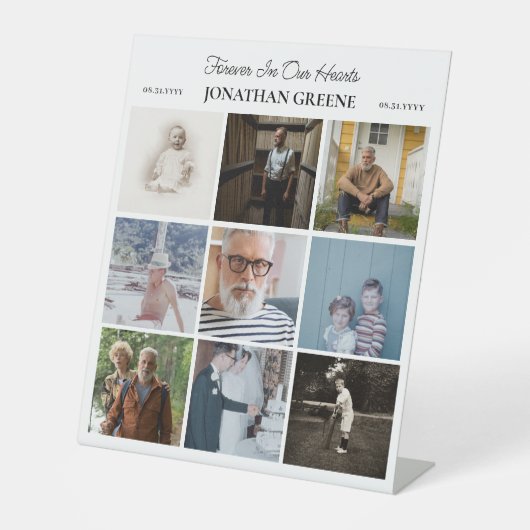 Für immer in unseren Herzen 9 Foto Collage Memoria Sockelschild (Vorderseite)