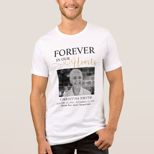 Für immer in unseren Herzen Beerdigung Foto Gedenk Tri-Blend Shirt (Vorderseite)
