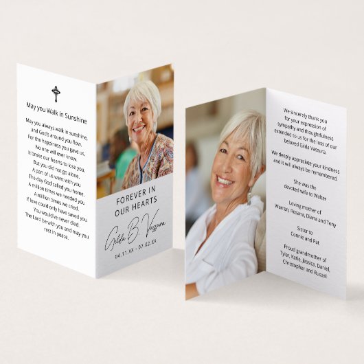 Für immer in unseren Herzen Beerdigung Fotos Gebet (Innenseite und Außenseite)