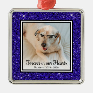 Für immer in unseren Herzen Blau Glitter Hund Gede Ornament Aus Metall