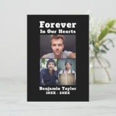 Für immer in unseren Herzen Custom 3 Foto Schwarz- Dankeskarte (Stehend Vorderseite)