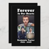 Für immer in unseren Herzen Custom 3 Foto Schwarz- Dankeskarte (Vorne/Hinten)