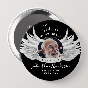 Für immer in unseren Herzen Engel Flügel Foto Beer Button