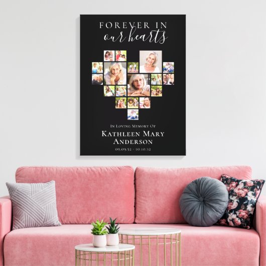 Für immer in unseren Herzen Foto Collage Schwarz Leinwanddruck (Insitu (Wohnzimmer))