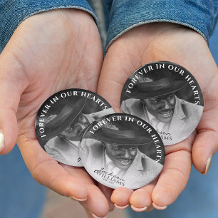 Für immer in unseren Herzen   Foto-Gedenk- Trauerf Button