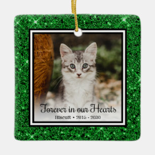 Für immer in unseren Herzen Grüne Glitter-Katzen-G Keramikornament