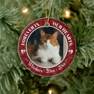 Für immer in unseren Herzen Katzenfoto- und Namens Keramik Ornament