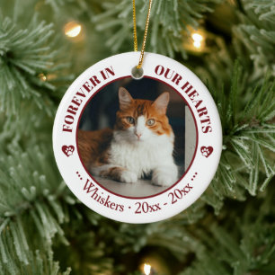 Für immer in unseren Herzen Katzenfoto- und Namens Keramik Ornament