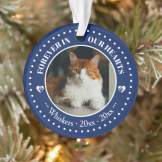 Für immer in unseren Herzen Katzenfoto- und Namens Ornament