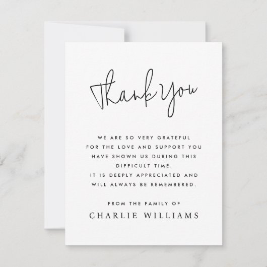 Für immer in unseren Herzen lässiges Skript Beerdi Dankeskarte (Rückseite)