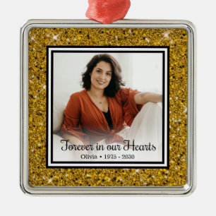 Für immer in unseren Herzen Memorial Gold Glitter Ornament Aus Metall