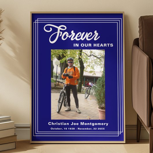 Für immer in unseren Herzen Navy Blau Foto Poster