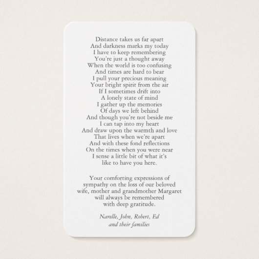 Für immer in unseren Herzen Peony Gebet Sympathiek (Rückseite)