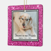 Für immer in unseren Herzen rosa Glitzer Hund-Memo Keramikornament (Links)