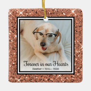 Für immer in unseren Herzen Rose Gold Glitter Hund Keramikornament