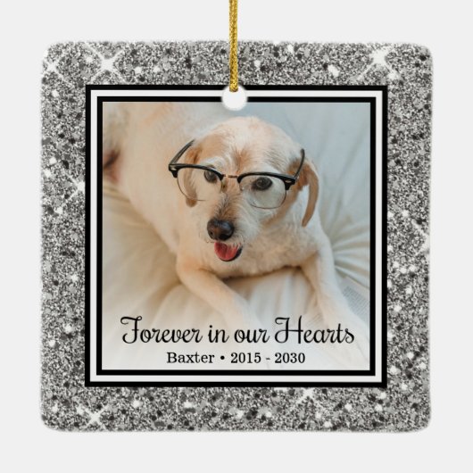 Für immer in unseren Herzen Silver Glitzer Hund Me Keramikornament (Rückseite)