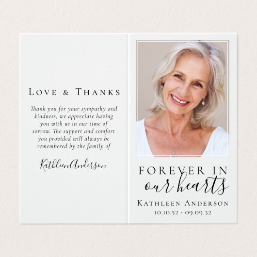 Für immer in unserer Gedenkkarte für Herzklopfen Visitenkarten (Außenseite Aufgefaltet)