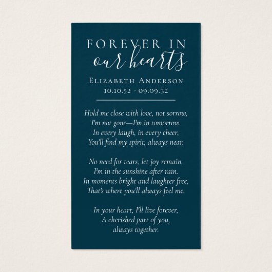 Für immer in unserer Herz Sailboat Beerdigungskart (Rückseite)