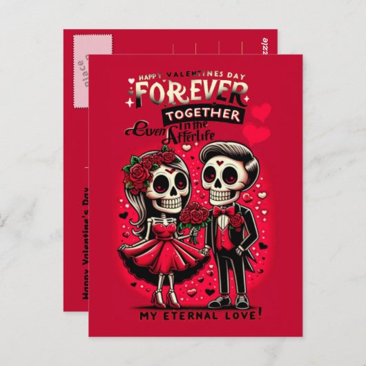 Für immer lieben Skelett alten Schule Tattoo Stil Postkarte (Vorne/Hinten)