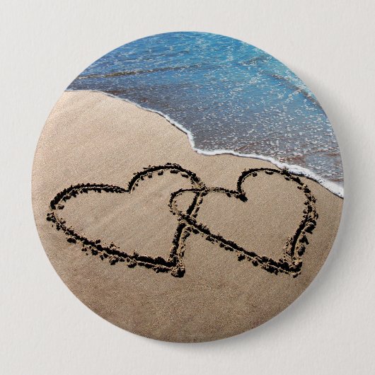 Für immer lieben zwei Herzen im Sand Beach Button (Vorderseite)