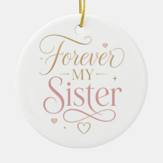 Für immer meine Schwester Elegante rosa Gold-Typog Keramik Ornament