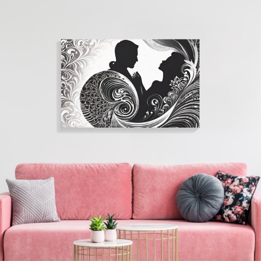 Für immer: Schwarz & Weiß Kiss Kunst Leinwanddruck (Insitu (Wohnzimmer))