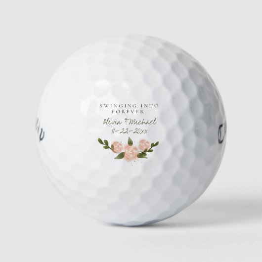 'Für immer schwingen' Anpassbare Namen & Datum Golfball (Vorderseite)