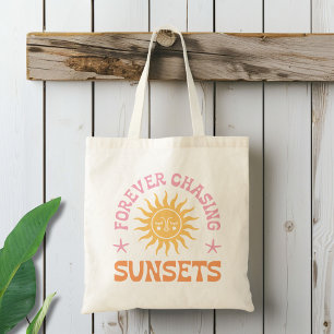 Für immer Sonnenuntergänge am Strand jagen Tragetasche