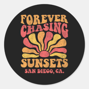 Für immer Sonnenuntergänge jagen San Diego Beach K Runder Aufkleber
