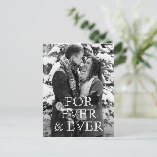 Für immer und immer eine weiße Texthochzeit speich Ankündigungspostkarte (Stehend Vorderseite)