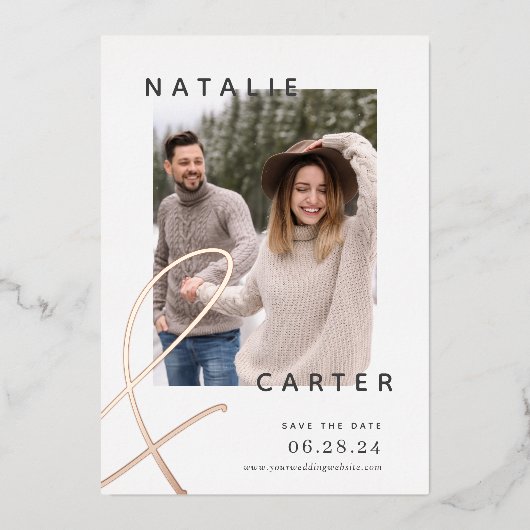 Für immer vereint | Modernes Foto Save the Date Folieneinladung (Vorderseite)