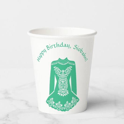 Für irische Tänzer "Green Dancing Dress Custom Par Pappbecher (Rückseite)
