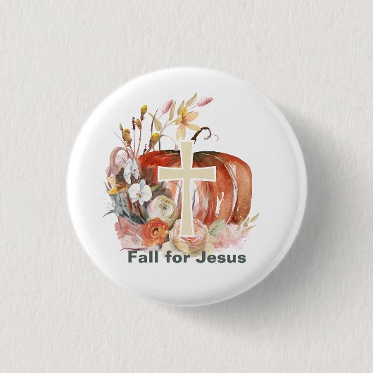Für Jesus Kürbis & Kreuz fallen Button (Vorderseite)