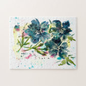 Für Joy Watercolor Blue Floral Art werben Puzzle (Horizontal)