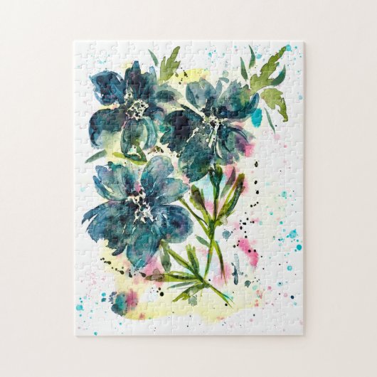 Für Joy Watercolor Blue Floral Art werben Puzzle (Vertikal)