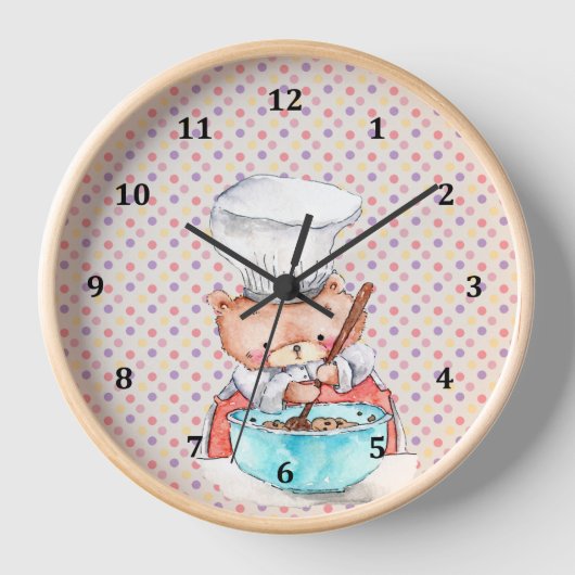 Für Kids Bär machen Cookies Wall Clock Uhr (Vorderseite)